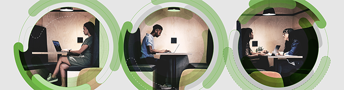 People sitting at desks looking at their computers