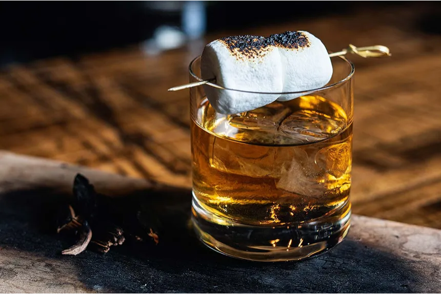Whiskey Glass with a Marshmallow on top