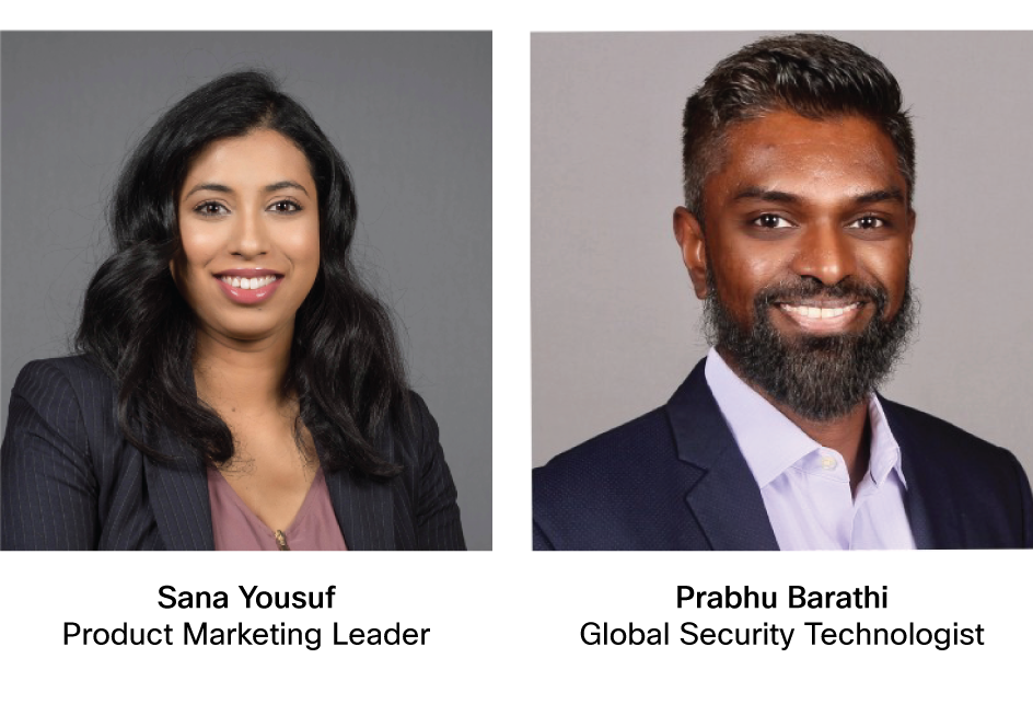 Headshots of the speakers, Sana Yousuf and Prabhu Barathi